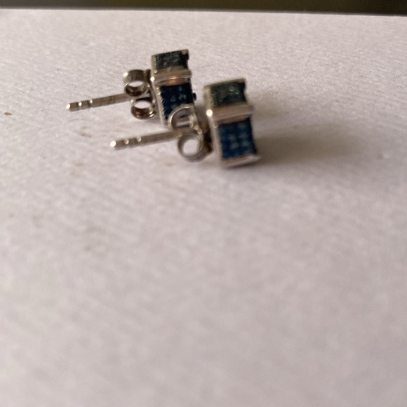 Petite Blue Diamond Earrings New - Picture 4 of 10